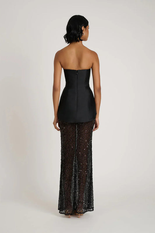 Strapless Peplum Sequined Maxi Dress